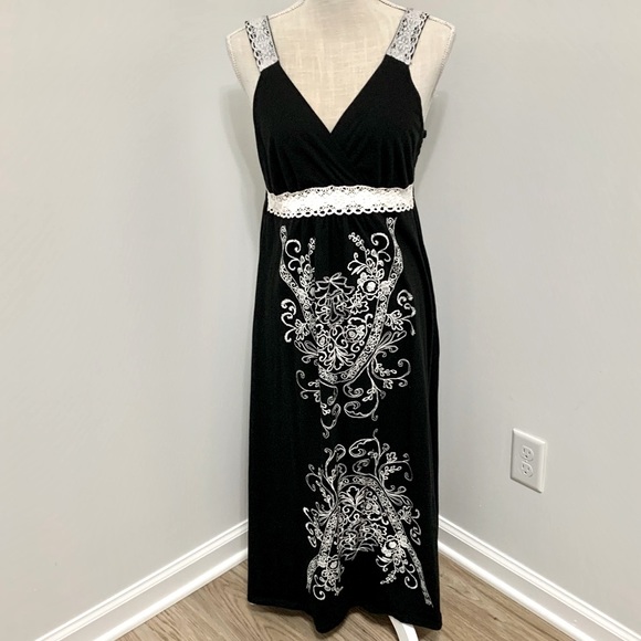 RXB Stretch Jersey Knit Midi Crocheted Dress - L - Picture 1 of 9